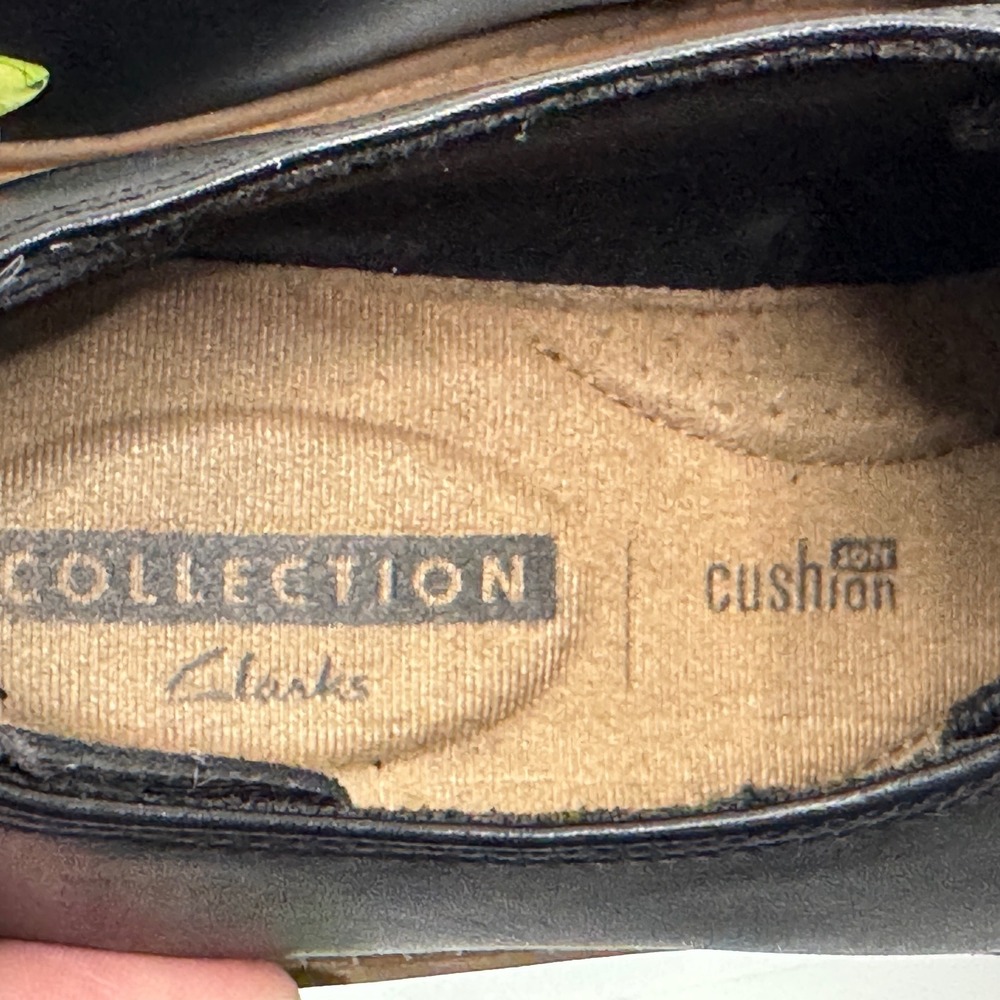 Clarks Collection Cushion Soft Womens 7.5 Black Leather Grey Fabric Oxfords - Picture 6 of 7